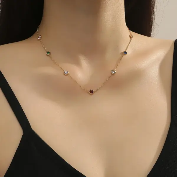 Wholesale PVD Coated Real Gold Plated 18K Gold Geometric 304 Stainless Steel Simple Style Waterproof Non Tarnish 304 Stainless Steel Necklace