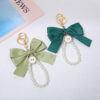 Wholesale Large Pearl Bow Keychain Pendant Handmade Colorfulful Webbing Cloth Knot Accessories Headphone Set Bag Decoration