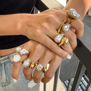 Wholesale Style Stainless Steel Acrylic Pearl Ring Niche High-end Feel Non-fading Jewelry Stainless Steel Accessories Rings