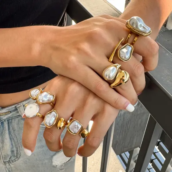Wholesale Style Stainless Steel Acrylic Pearl Ring Niche High-end Feel Non-fading Jewelry Stainless Steel Accessories Rings