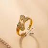 Wholesale Trillion-Cut Open Ring For Women With Bezel Setting, 18K Real Gold Plated PVD Coated 304 Stainless Steel Featuring Rhinestones