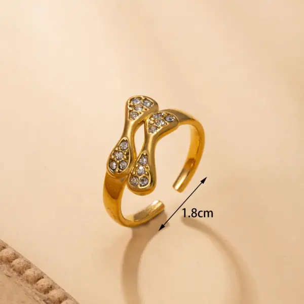 Wholesale Trillion-Cut Open Ring For Women With Bezel Setting, 18K Real Gold Plated PVD Coated 304 Stainless Steel Featuring Rhinestones