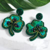 Wholesale Style Handmade Rice Beads Sequin Green Earrings St. Patrick Clover Clover Symmetrical Earrings
