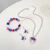 oly-c28f2e49fa81d6b51e9fd43d338026a2 Wholesale Fashion Simple American Independence Day Rhinestone Wings Heart-shaped Pendant Alloy Necklace Set