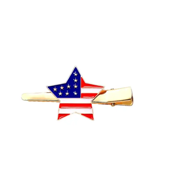 Wholesale NVENF New American Flag Enamel Hair Clip With Rhinestone Stars Heart-shaped Independence Day Women Hair Clip