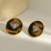 oly-c2950f1c3c332e584f1957259dd3a5f2 Wholesale 18K Gold Plated 304 Stainless Steel Vacuum Electroplating (In-Furnace) Rhinestone Eight-Pointed Star Sun Bee Mixed Color (Jewelry Metal Contrast) Oil Drop Bohemian Style (Floral Print) Earrings For Women Independence Day