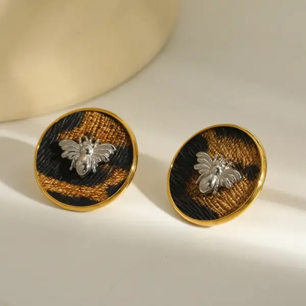 oly-c2950f1c3c332e584f1957259dd3a5f2 Wholesale 18K Gold Plated 304 Stainless Steel Vacuum Electroplating (In-Furnace) Rhinestone Eight-Pointed Star Sun Bee Mixed Color (Jewelry Metal Contrast) Oil Drop Bohemian Style (Floral Print) Earrings For Women Independence Day