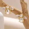 Wholesale Hypoallergenic Bee Stud Earrings For Women With KC Golden Plated Copper And Acrylic Inlay Featuring UV Plating