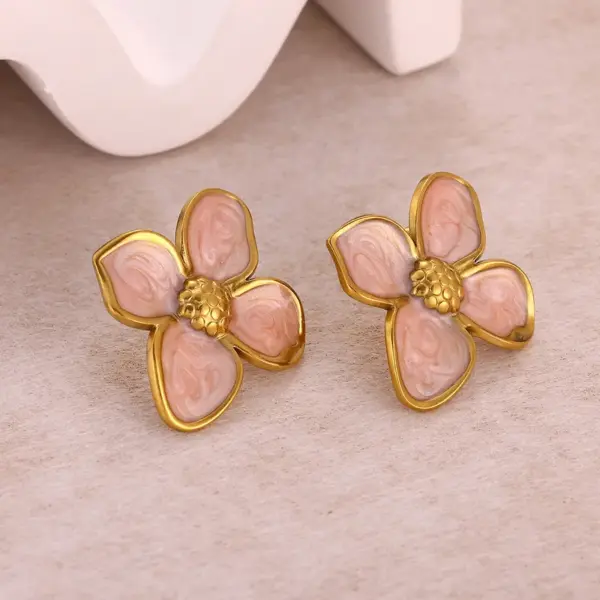 Wholesale Waterproof Non Tarnish Flowers Earrings For Women, 18K Real Gold Plated With Zircon Inlay, PVD Coated 304 Stainless Steel