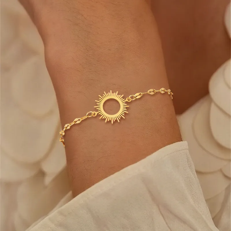 Wholesale Classic Sun Shape Stainless Steel Bracelet In Gold And Silver For Women Elegant Simple Style With Lobster Clasp Daily Use