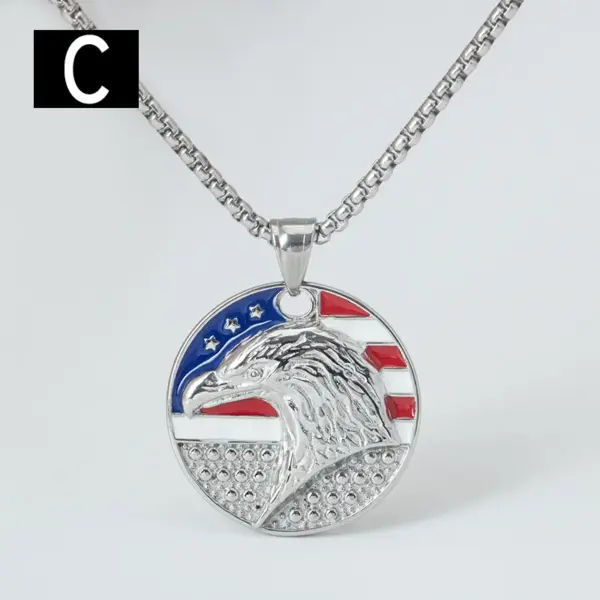 Wholesale 304 Stainless Steel American Flag Eagle Hip-Hop Rock Punk Square Pearl Chain Pendant Necklace