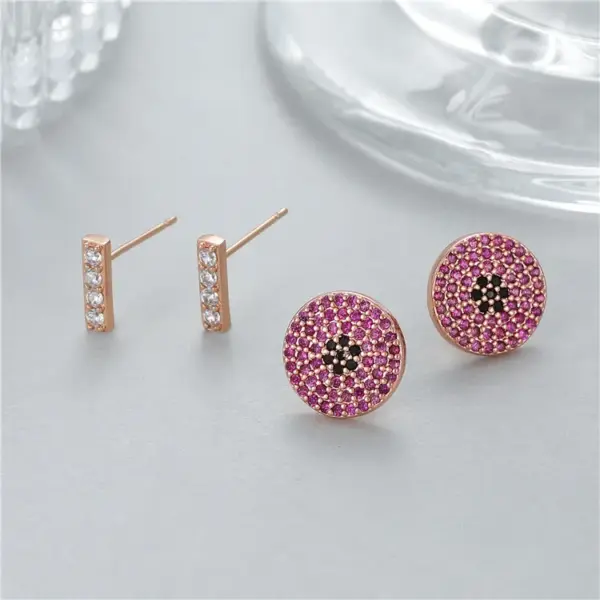 Wholesale Asymmetrical Round Stud Earrings For Women With 925 Sterling Silver Posts, Copper Base, Zircon Inlay, Gold Plating