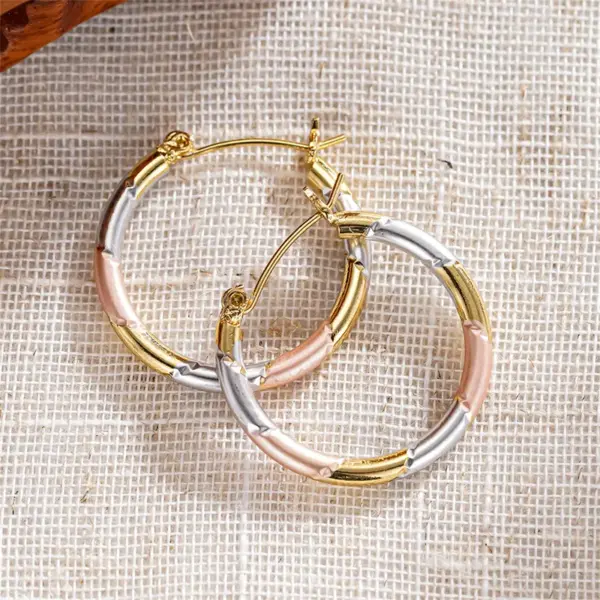 Wholesale Three-dimensional Geometric Earrings For Women In Copper With KC Golden Plated Water Plating And 0.03µm Thickness