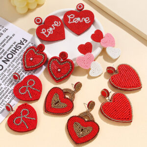 Wholesale fashion temperament handmade three heart rice beads irregular earrings earrings Valentine's Day