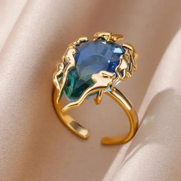 Wholesale Copper Geometric Flower Butterfly PVD Coated Zircon Elegant Retro Waterproof Non Tarnish Plating Open Rings