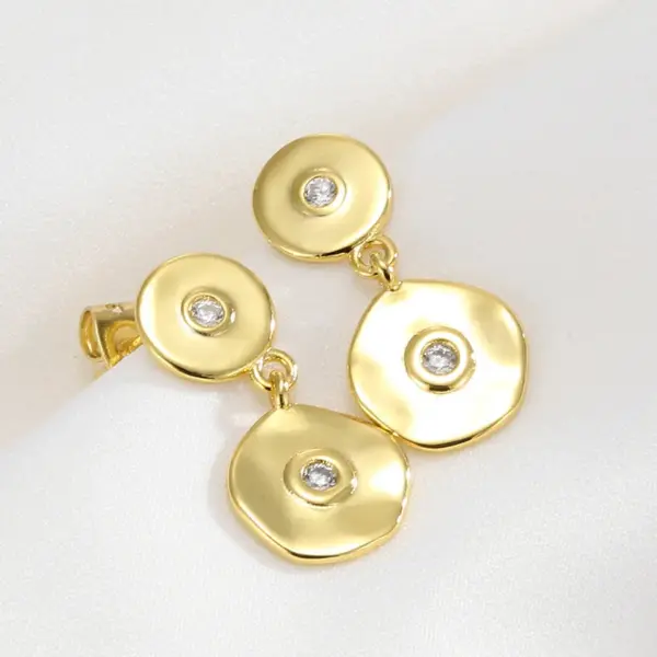 Wholesale 18K Gold Plated Copper Earrings For Women, Universal Electroplated Rhinestone Geometric Handmade Small Style Earrings For Women