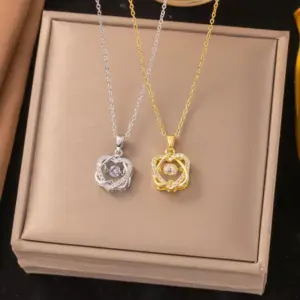 Wholesale Heart Shape Inlay Pendant Necklace For Women With 18K Gold Plated Copper And Rhinestones On Cable Chain