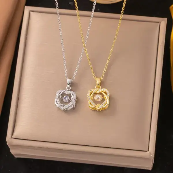 Wholesale Heart Shape Inlay Pendant Necklace For Women With 18K Gold Plated Copper And Rhinestones On Cable Chain