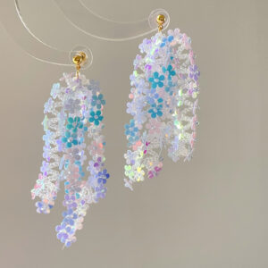 Sequin Flower Stud Earrings Phantom Pink Blue