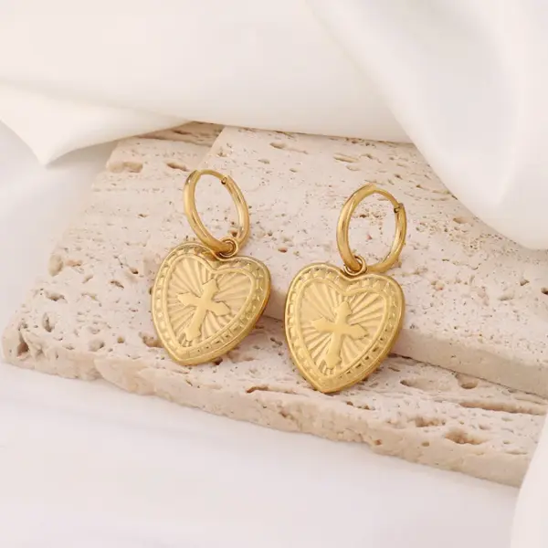 Wholesale Waterproof Non Tarnish Cross Earrings For Women, 316 Stainless Steel With 18K Real Gold PVD Coated Plating, 0.03µm Thickness