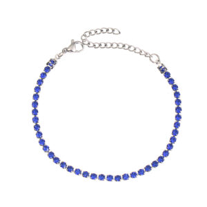 Blue 3mm Diamond Set Silver Bracelet