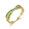 Wholesale Women’s Crossover Rings With Zircon Inlay, Copper Base Featuring KC Golden Water Plated Bezel Setting