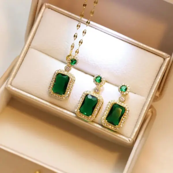 Wholesale Titanium Steel Ethnic Style Inlay Square Zircon Necklace Earrings Rings