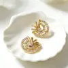 Wholesale Gold-Plated Copper S925 Silver Ear Studs Inlaid With Zircon Geometric Floral 3D Earrings Suitable For Women