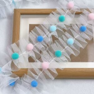 Wholesale 5cm wide color pompom pleated mesh stereo lace candy color wool ball handmade DIY decorative material