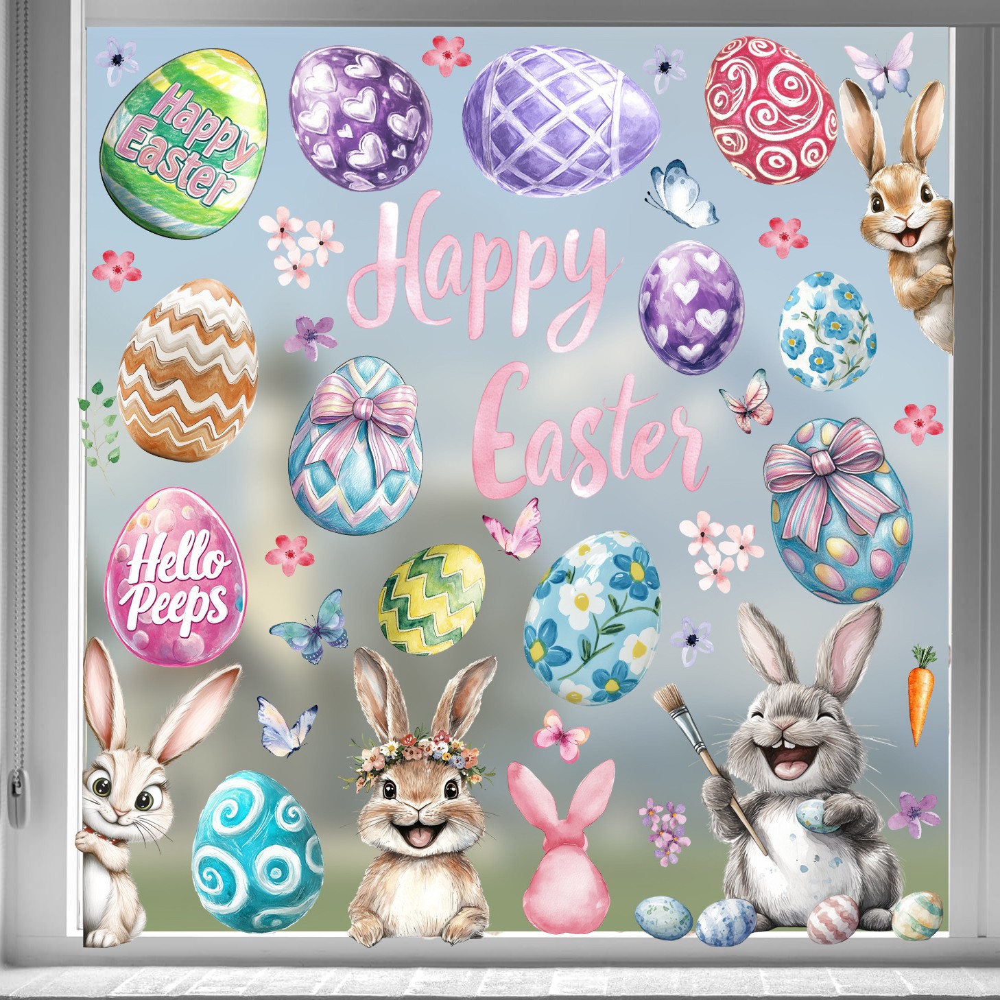 Wholesale 2025 New Cross Border Easter Window Decorations Electrostatic Window Flowers Stickers Shopping Mall Window Glass PVC Wall Stickers