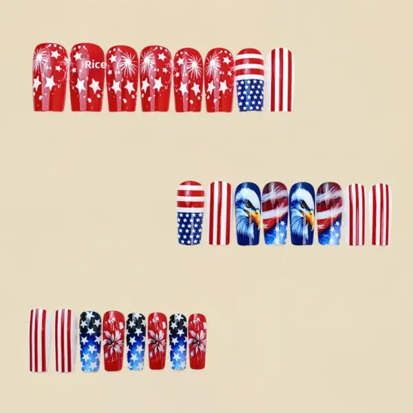oly-c34218a6f7fcce18e48cc4a7c0c79ac0 Wholesale Moderate Length European Nail Stickers White Eagle Star Stripes Design Independence Day Theme Nail Stickers