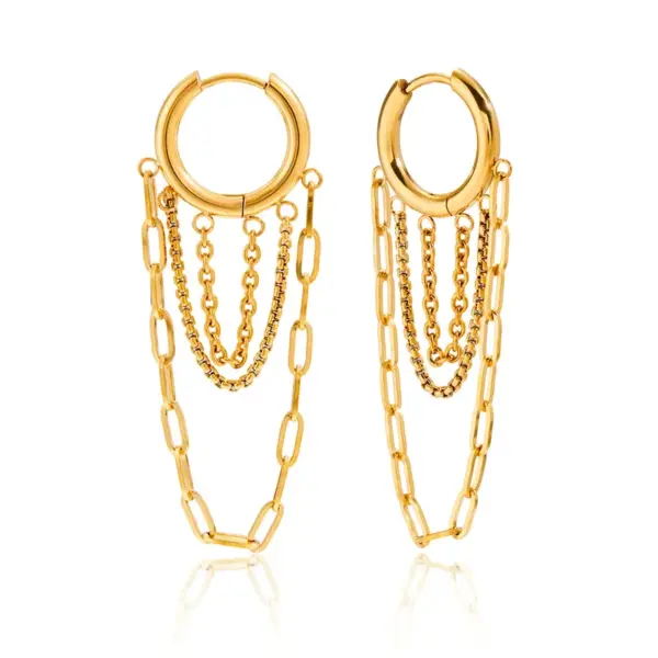 Wholesale Gold Stainless Steel Tassel Earrings Women's Jewelry Daily Wear Holiday Date Simple Classic Style Vacuum Plated 18K Gold