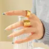 Wholesale 18K Gold Plated 304 Stainless Steel Vacuum Electroplating (In Furnace) Geometric Simple Embossed Wide Open Ring