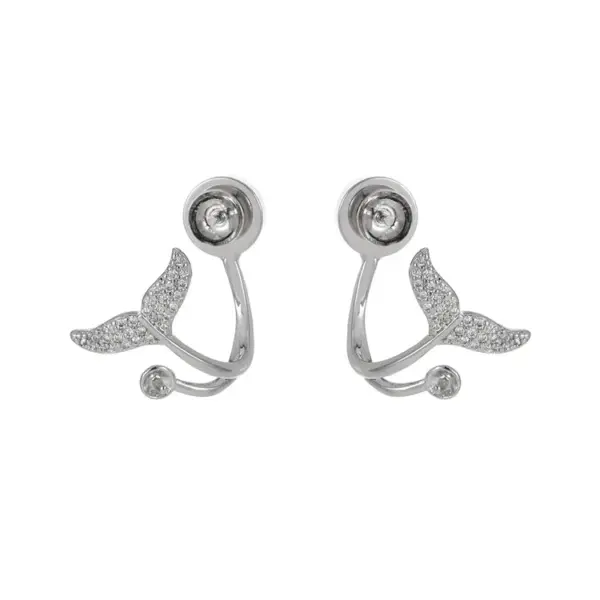 Wholesale Fish Tail Stud Earrings For Women With 925 Sterling Silver Posts, Copper Base Electroplated In 14K Real Gold And Freshwater Pearl Inlay