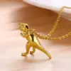 Wholesale 304 Stainless Steel Copper Dinosaur PVD Coated 18K Real Gold Plated IG Style Retro Plating Cable Chain Lobster Trigger Clasp Closure Pendant Necklace