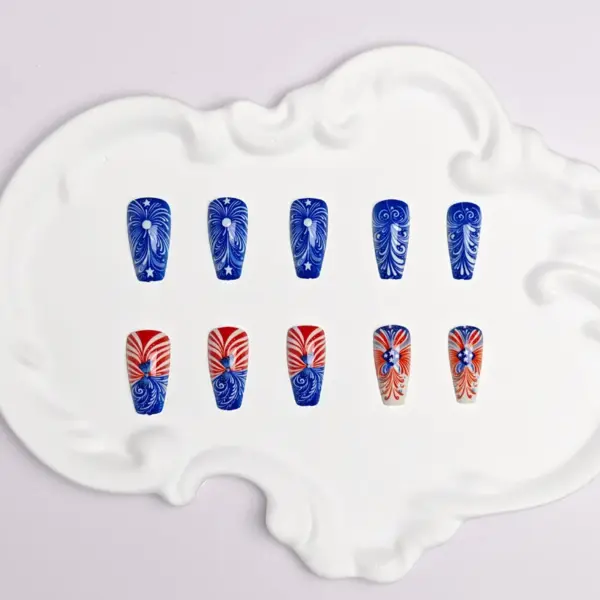 Wholesale Ballet Dream Detachable Nail Stickers Independence Day Wearable Fake Nails Silicone Material Grid - Nihaojewelry