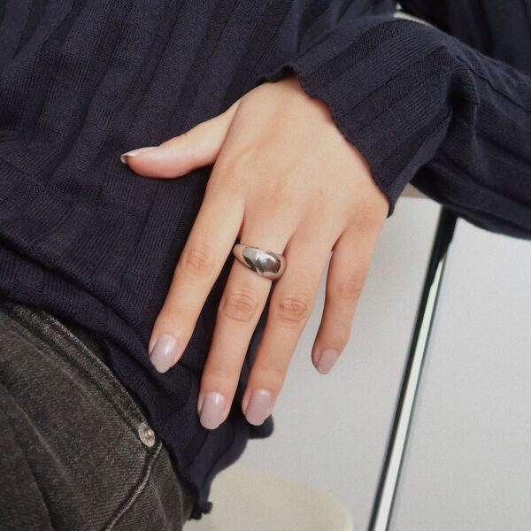 Wholesale Jewelry Wide and Narrow Curved Ring Women’s Titanium Steel Gold-Plated Creative Fashion Trendy Bright Retro Ring
