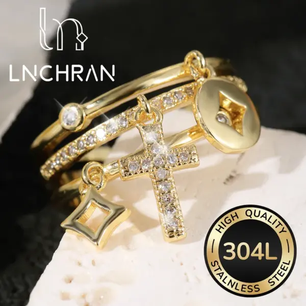 Wholesale Women’s Cross Ring In 304 Stainless Steel With Waterproof Non Tarnish PVD Coating And 18K Real Gold Plated, Featuring Zircon Inlay