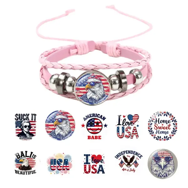 Wholesale National Flag PU Leather Bracelets With Leather Rope Chain, Unisex Cartoon Style Wristbands