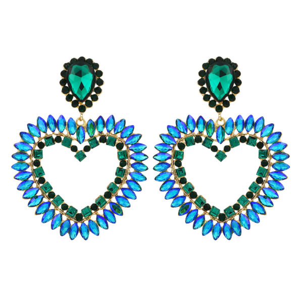 Wholesale Valentine's Day  Love earrings fashion color alloy rhinestone hollow love earrings jewelry