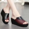 oly-c3943dcd50f84bda91aa6c816fe62367 Wholesale Slippers Women's Summer Fashion Outer Wear Mid-heel Wedge Thick-soled Non-slip High-heeled Middle-aged Women's Heightened Slippers