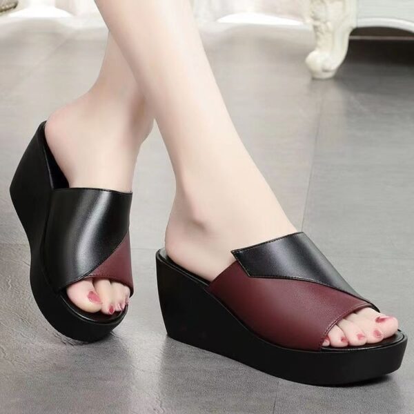 oly-c3943dcd50f84bda91aa6c816fe62367 Wholesale Slippers Women's Summer Fashion Outer Wear Mid-heel Wedge Thick-soled Non-slip High-heeled Middle-aged Women's Heightened Slippers