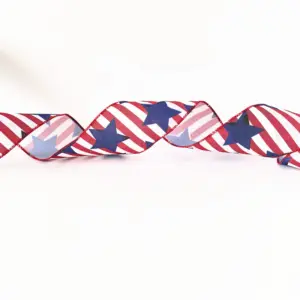 6.3CM Independence Day Ribbon (1m-11g) / Striped Big Blue Star