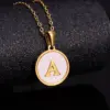 oly-c3b029364f40ac15a7628b9017d017d3 Wholesale PVD Coated 18K Gold Plated Round Letter 304 Stainless Steel Titanium Steel Fashion Waterproof Non Tarnish 304 Stainless Steel Pendant Necklace