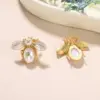 Wholesale Hypoallergenic Bee Stud Earrings For Women With KC Golden Plated Copper And Acrylic Inlay Featuring UV Plating