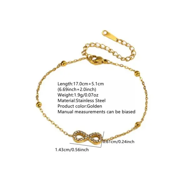 Wholesale Infinity Three-dimensional Bracelets For Women With 304 Stainless Steel O Chain And Glass Inlay Material