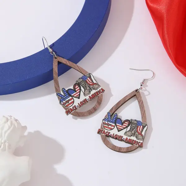 Wholesale 1 Pair Novelty Streetwear Water Droplets American Flag Boots Wood Drop Earrings