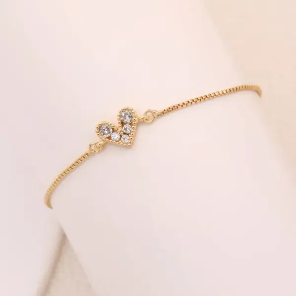 Wholesale Romantic Simple Style Heart Shape Copper Plating Inlay 18k Gold Plated Bracelets