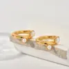 Wholesale Three-dimensional Geometric Earrings For Women, Electroplated Copper With Golden Plated Finish And Artificial Pearl Inlay