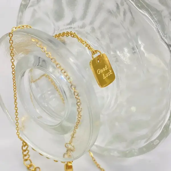 Wholesale Plated Vacuum Plating 18K Gold Plated GOOD LUCK Letter 304 Stainless Steel Vintage Style Classic Style 304 Stainless Steel Pendant Necklace